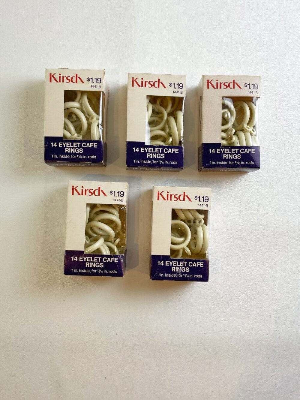 Kirsch 70 Eyelet Cafe Rings for 13/16 inch rods White Off White (5 Boxes of 14)